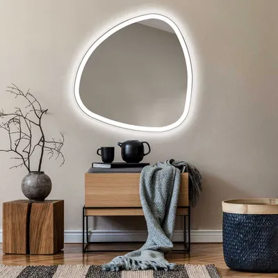 Produktbild von Unregelmäßiger asymmetrischer Spiegel mit LED Beleuchtung 54x54 cm - mit LED Beleuchtung - LED Farbe Kaltweiß 7000K - Individuell Nach Maß - Beleuchtet Wandspiegel Lichtspiegel Badezimmerspiegel JAJ222