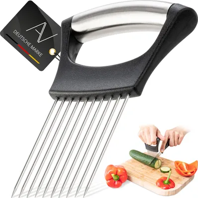 Produktbild von AVANA Zwiebelschneider Halter aus Edelstahl Zwiebelhalter zum Schneiden Tomate Gemüse Kartoffel Obst Zwiebel Schneidehilfe