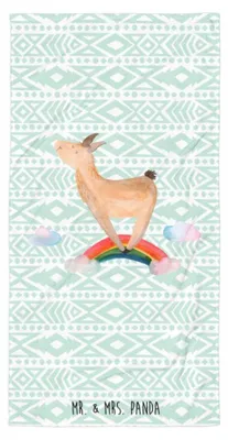 Produktbild von Mr. & Mrs. Panda Badehandtuch Lama Regenbogen - Aztekenblau - Geschenk, Strandtuch, Freiheit, Duschhandtuch, Großes, Selbstständig, Reisehandtuch, Handtuch, Lamas, Haters