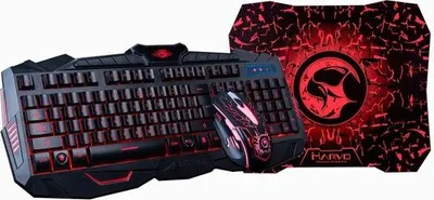 Produktbild von Marvo KM400, Tastatur + Maus und Mauspad Set für Gamer, CZ/SK, für Gaming, Membran Typ kabelgebunden (USB), schwarz, hintergrundbeleuchtet