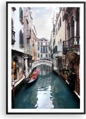 Produktbild von Gerahmtes Poster - Schwarzer Rahmen - Boot Brücke Tourismus Venedig - 70x100 cm - Wand Bild - Wanddeko - Wandbilder - Wandposter - Bilderrahmen - Bilder - Kunstdruck - Wandbild - P2BPA70x100-2157