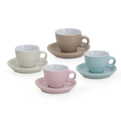 Produktbild von Moderne Porzellan Espresso-Tassen 4er Set creme braun rosa 50 ml