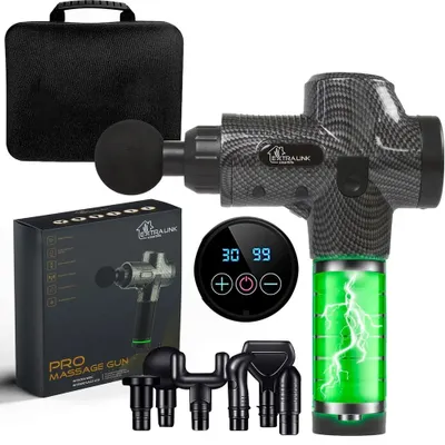 Obrázek produktu pro Extralink Massage Gun Pro masážní pistole, 6 vyměnitelných koncovek, 30 různých rychlostí, masér, masér krku, masér svalů, až 3800 otáček za minutu, USB-C, relaxace