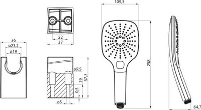 Zdjęcie produktu dla Zestaw prysznicowy, 3 tryby natrysku, silikonowe dysze, stały uchwyt, wąż prysznicowy 1500 mm, chrom