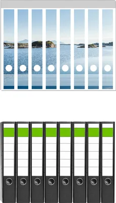 Produktbild von Wallario 8 Stück schmale Ordner inkl. Klebeetiketten mit Motive Felsen im Meer -  Set mit Rückenschildern / Ordnerrücken Stickern