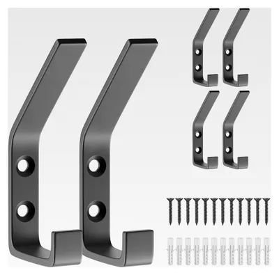 Produktbild von 6 Stück Haken für Akustikpaneele, Kleiderhaken, Wandpaneele, Handtuchhaken zum Bohren für Jacken, Mäntel, Kleidung, Schals, Handtaschen und mehr (9,0 x 3,5 cm, Schwarz)