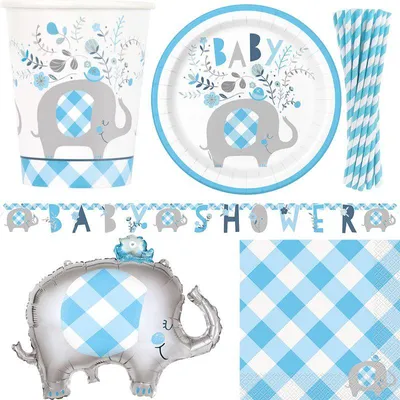 Produktbild von Babyparty Junge Deko Elefant hellblau Partyset Babyshower