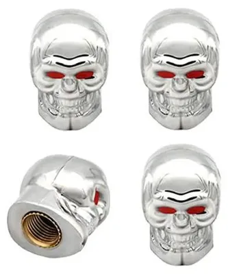 Produktbild von 4er-Set verchromte Ventilkappen für Reifenventile – Totenkopf