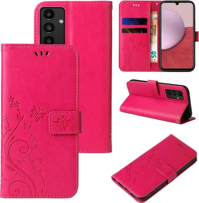 Produktbild von Handyhülle für Samsung Galaxy A14 / A14 5G Floral Blumen Schmetterling Flip Cover Hülle Case Klapphülle Handytasche Farbe: Pink