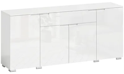 Produktbild von Hochglanz-Sideboard, moderne Kommode mit 4 Türen und verstellbaren Einlegeböden, Soft-Close-Funktion, Weiß