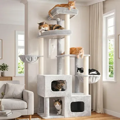 Image de Arbre à gratter stable de 181 cm, idéal pour les grands chats, avec 2 cachettes