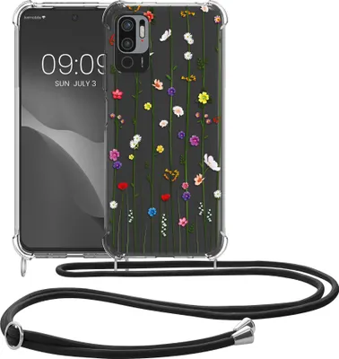 Produktbild von kwmobile Necklace Case kompatibel mit Xiaomi Redmi Note 10 5G Hülle - Silikon Cover mit Handykette - Mehrfarbig Transparent Wildblumen Ranke