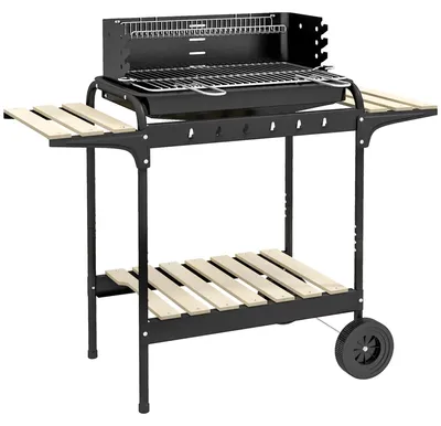 Produktbild von Holzkohlegrill - Outdoor Grillwagen - 103x47x95 cm - Höhenverstellbarer Grillrost - 3 Ablagen, 2 Räder - Schwarz
