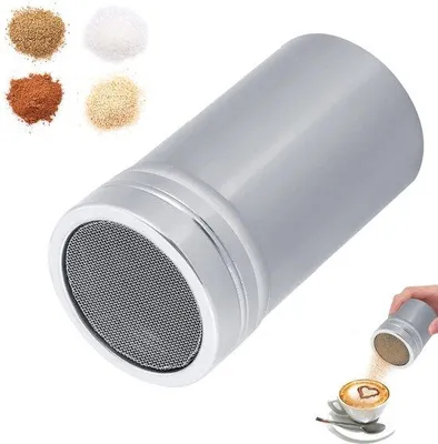 Image de Saupoudreuse métallique pour cappuccino et café, avec couvercle, pour le cacao, le café, les fleurs, le chocolat, pour les grandes tasses