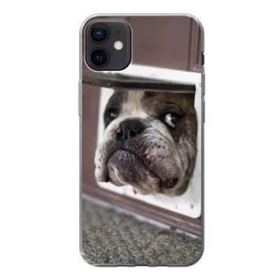 Produktbild von MuchoWow® Handyhülle Schutzhülle Hülle für iPhone 12 mini Hund - Lustig - Katzenklappe - Kinder - Jungen - Mädchen - Kinder Silikon Softcase Handy Hülle - Bild