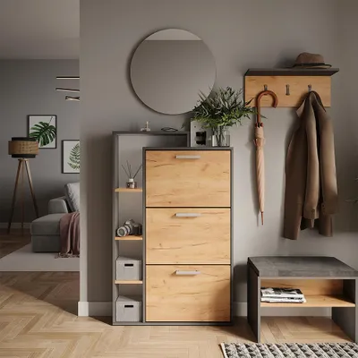Immagine prodotto di Scarpiera da ingresso Vicco Orlando Quercia dorata/antracite 80 x 128.3 cm con 3 scomparti pieghevoli, Model 58428