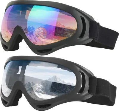 Produktbild von Skibrille, 2er-Pack, Snowboardbrille für Kinder, Jungen & Mädchen, Jugendliche, Männer & Frauen, Helmkompatibel mit UV 400-Schutz, Windbeständigkeit, Blendschutzgläser