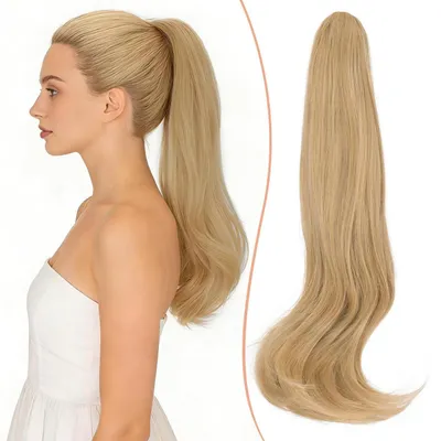 Immagine prodotto di Parrucca a coda di cavallo, 40 cm, ondulata, sintetica, bionda, con clip