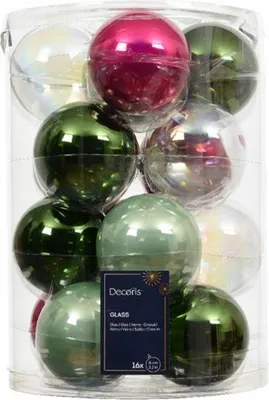 Imagen del producto de Juego de 16 adornos navideños de vidrio, brillantes, de 8 cm, surtidos