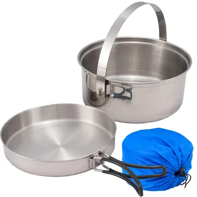 Produktbild von XXL Edelstahl Kochtopf-Set 2 teilig Kochgeschirr Camping Kochset Camping