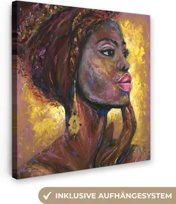 Produktbild von MuchoWow® - Leinwandbilder - Gemälde - Ölgemälde - Gold - Frau, Wandbild, Wanddeko Bilder Wohnzimmer, 20x20 cm
