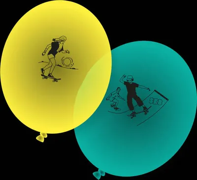 Produktbild von Ballons Keep Rolling Serie mit Skater-Motiven in Gelb Türkisgrün, 8 Stück
