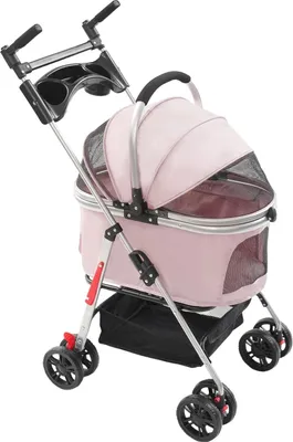 Zdjęcie produktu dla Wózek dla psów Wózek dla zwierząt domowych – składany wózek dla zwierząt – do 12 kg – 50 x 60 cm – 2 obrotowe koła + 2 koła kierunkowe z hamulcem – uchwyt regulowany w zakresie 180° – różowy