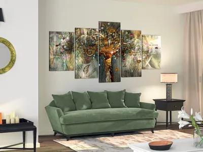 Image de Tableau acoustique Arbre Klimt 200 x 100 cm Tableaux Mousse acoustique Absorbeur acoustique haute performance Isolation acoustique Toile 5 pièces Tableau mural Acoustique intérieure Isolation acoustique Abstrait l-A-0008-b-n