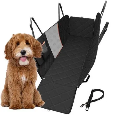 Image de Tapis de voiture pour chien noir 137 x 47 cm avec protection pour ceinture de sécurité et accessoires