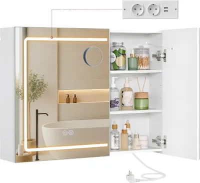 Produktbild von Wandschrank mit Spiegel und LED-Beleuchtung, Vergrößerungsspiegel
