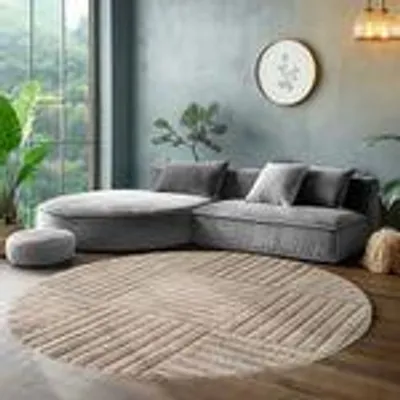 Obrázek produktu pro Skandinavischer Boho Wohnzimmerteppich mit Hoch-Tief-Effekt weich pflegeleicht strapazierfähig kombinierbar , Größe : 80 cm Rund , Farbe : Beige-2