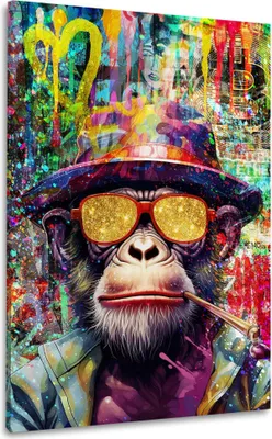 Produktbild von Pop Art Affe mit Sonnenbrille Wandbild Leinwandbild Kunstdruck XL Wanddeko: 100x150x4cm