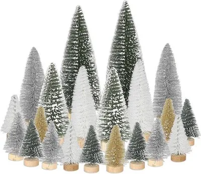 Image de Ensemble de sapins de Noël miniatures en plastique, 21 pièces, 4,5/10/15 cm, vert, argent, blanc, doré
