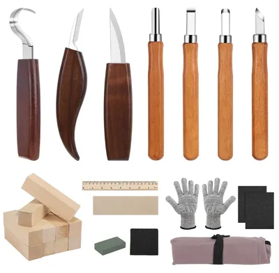 Holzschnitz-Set, 24-teilig, 7 Messer, Handschuhe, für Anfänger & Profis