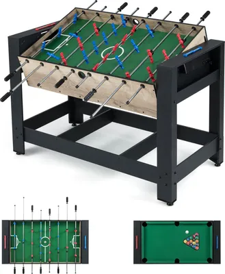 Produktbild von GOPLUS 2-in-1 Multifunktionstisch, 122 cm drehbar Kombi Spieltisch mit 2 Bälle & Queue-Stöcke, Bürste, 2 Kreiden, Tischkicker für Kinder & Erwachsene