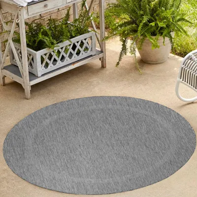 Produktbild von Homebyhome In- & Outdoor Teppich - Wetterfestes Flachgewebe in Sisal-Optik mit Bordüre, Küchenteppich, Terrasse, Wohnzimmer Grösse: 120 cm Rund
