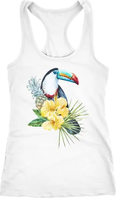 Produktbild von Damen Tank-Top Tucan Ananas Tropical Summer Jungle Paradise Pineapple Racerback Neverless® weiß L