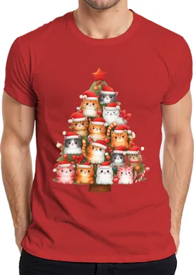 Produktbild von Katzen Weihnachtsbaum Katzenbesitzer - Weihnachten Weihnachtsgeschenk Christmas Herren T-Shirt, Rot, M