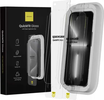 Immagine prodotto di 2x vetro temperato con applicatore SPACECASE QuickFit Glass per iPhone 13/13 Pro/14/SE4 (2025)