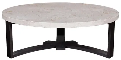 Immagine prodotto di Tavolino Casa Padrino color crema/marrone scuro Ø 130 x H. 45 cm - Tavolino da salotto rotondo con piano in marmo - Mobili da salotto
