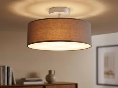 Produktbild von Deckenleuchte mit Stoff Lampenschirm Grau 30cm - Textil Deckenlampe Stoffschirm
