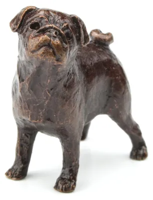 Bronze-Mops Miniatur, 3,5 cm, detailreich, Geschenk