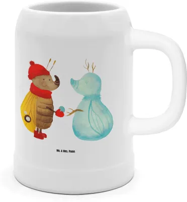 Produktbild von Mr. & Mrs. Panda Krug Nachtfalter Schneemann - Weiß - Geschenk, Seidel, Weihnachten, Bierbecher, Weihnachtsgruß, Steingutkrug, Humpen, Bierhumpen, Winter, Wintermotiv