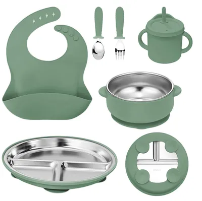 Imagen del producto de Juego de utensilios para bebés, de 6 piezas, fabricado en acero inoxidable con cubierta de silicona, libre de BPA