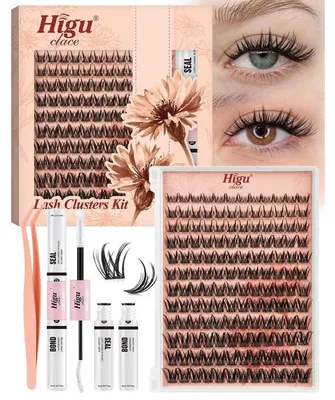 Image de Extension de cils en cluster, kit DIY, 144 pièces, longueurs de 10 à 16 mm, avec colle, pince et dissolvant