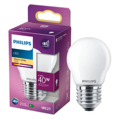 Imagen del producto de Philips Lámpara LED Gotas 4,3W = 40W E27 Mate Bola 470lm Blanco Cálido 2700K