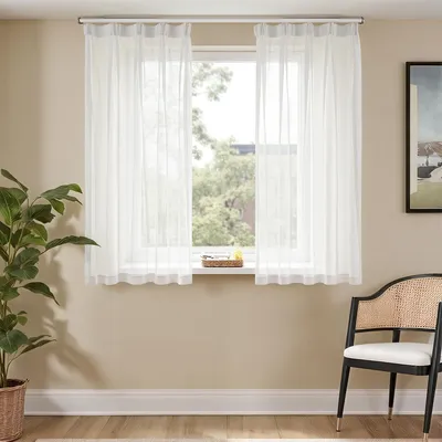 Productafbeelding van Transparante gordijnen met plooiband, 145 x 140 cm, 2-delig, geschikt voor woonkamer en slaapkamer