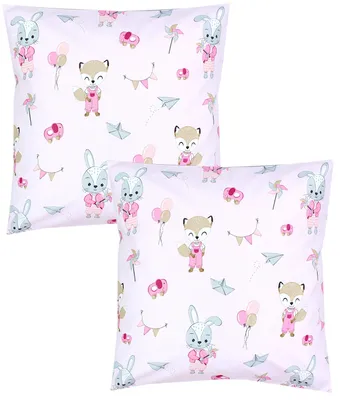 Produktbild von TupTam Kinder Kissenbezug Dekorativ Gemustert mit Hotelverschluss 2er Set, Farbe: Fuchs / Kaninchen / Rosa, Größe: 80 x 80 cm