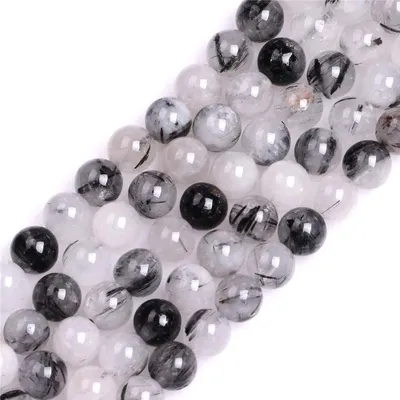 Productafbeelding van 8mm Zwarte Rutiel Kwarts Ronde Edelsteen Kralen voor Sieraden Maken