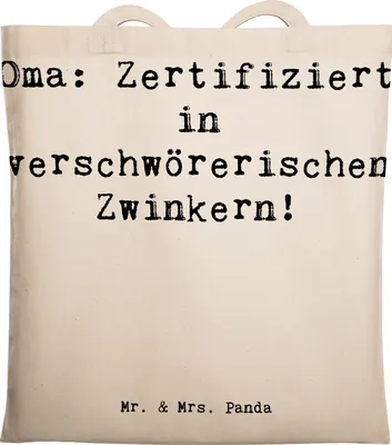 Produktbild von Mr. & Mrs. Panda Tote Bag Spruch Oma Zwinkern - Transparent - Geschenk, Großmutter, Omi, Tragetasche, Familie, Tasche, Schultasche, Shopping, Verbundenheit, handgemacht